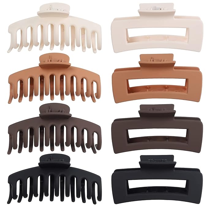 8 Pcs Large Hair Claw Clips 4.1" Non-slip Big Banana Square Matte Hair Claw Clips for Women Girls, Strong Hold Clips for Thick Thin Hair