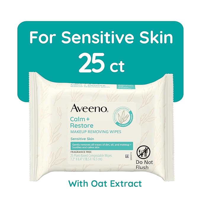 Aveeno Daily Travel Essentials Gift Set with Daily Moisturizing Lotion, Daily Moisturizing Body Wash, Calm + Restore Makeup Removing Wipes, & Calm + Restore Oat Gel Moisturizer, 4 items