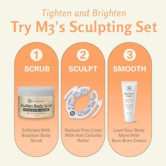 Firming & Moisturizing Brazilian Body Scrub for Body, Hands & Feet, Gentle Body Exfoliator with Cupuacu Butter, Jojoba Oil & Collagen, 16 oz (453 g) by M3