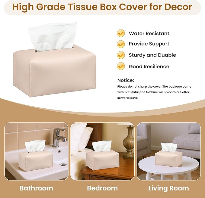 Long Tissue Box Cover, PU Leather Tissue Holder Rectangle, Facial Paper Organizer, Modern Dispenser for Bathroom, Kitchen, Home, Office, Tabletop (1, Apricot Pink, Short)