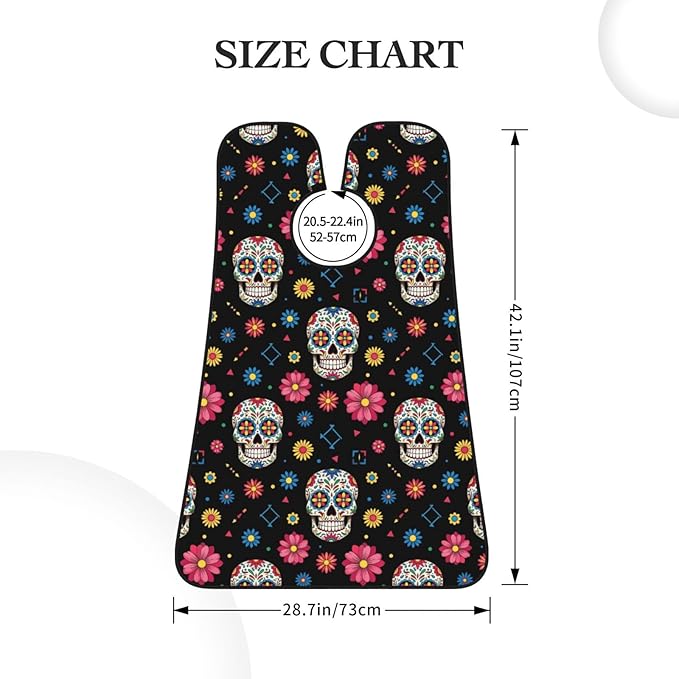 Ultimate Shaving Bib, Beard Trimming Apron with Hair Catcher, Mexican Day of Dead Flower Traditional Sugar Skull