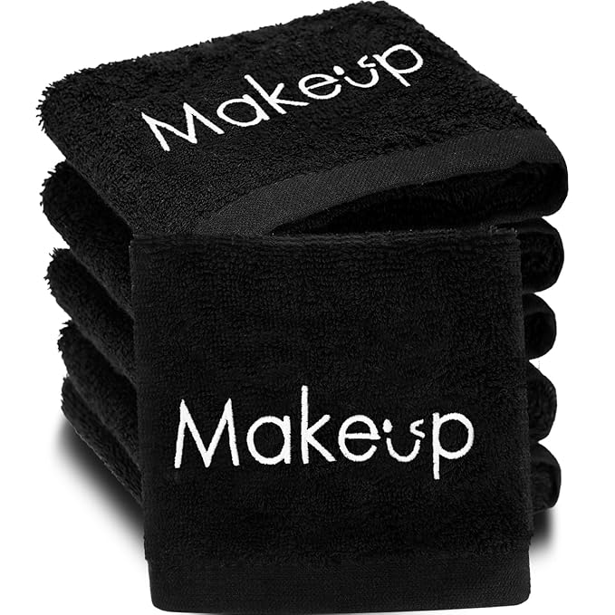 Shimeyao 13x13 Inch Black Makeup Towels Bulk Reusable Makeup Washcloths for Face Facial Remover Washcloths Absorbent Cotton Towel for Salon Spa Women Skin Care(6 Pcs,Smile Pattern)