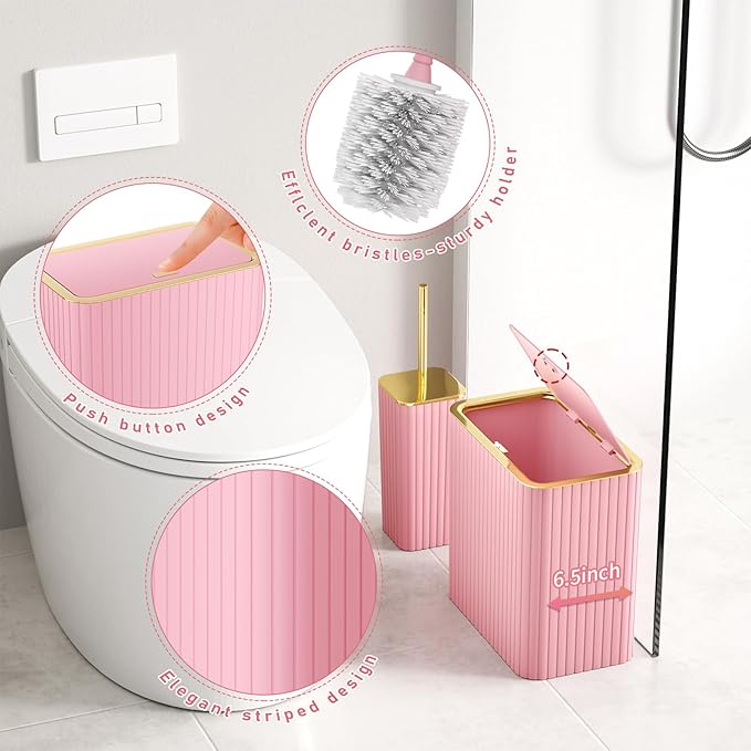 Bathroom Accessory Set - Bathroom Set, 27PC Bathroom Accessories Set, Pink Bathroom Sets with Shower Curtain and Rugs, Mini Trash Can, Toilet Brush, Trash Can & Soap Dispenser