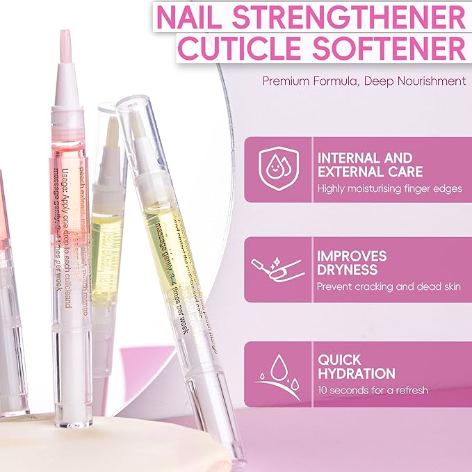 2PCS Cuticle Oil Pen for Nails,Nail Oil Pen for Nail Care,Cuticle Oil for Nails with Nail File,Nail Oil Cuticle Prevent Dry Cracking and Hangnails,Deep Nourishment(Cherry & Lemon Flavor)