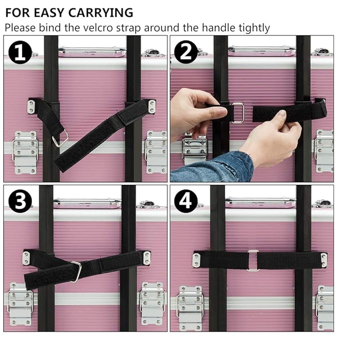 mefeir 2 in 1 Rolling Makeup Train Case, Makeup Travel Organizer Cosmetology Case, Aluminum Cosmetic Display Suitcase on Wheels, Beauty Storage Luggage Lockable w/4 Removable Wheels (Pink)