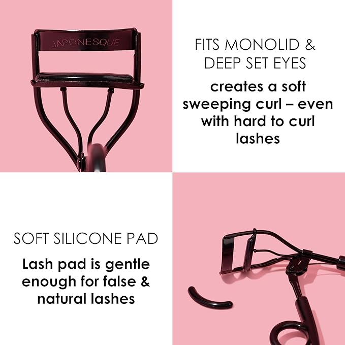 JAPONESQUE Pro Performance Eyelash Curler for Almond, Monolid or Hooded Eyes, Eye Lash Curler Delivers Sweeping Lash Volume & Eye Opening C Curl, Ergonomic Precision-Crafted Pivot Design