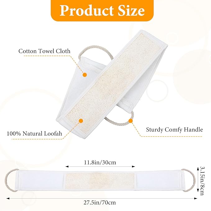 Natural Loofah Back Scrubber, Exfoliating Body Scrubber, Loofah Exfoliating Bath Strap Shower Loofah Back Sponge to Clean Body Deeply for Women and Men