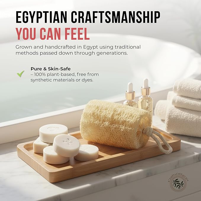 CraftsOfEgypt Natural Loofah Sponge – Egyptian Luffa Body Scrubber Pack of 4 for Men & Women, Natural Bath & Shower Loofah Exfoliator, All Natural Loofah Sponges for Face Back & Body, 6" x 6"