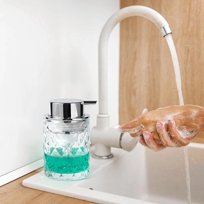 Bathroom Glass Soap Dispenser with Durable Rust-Proof Plastic Foam Pump Hand Lotion Dispenser Antislip Shampoo Kitchen 10oz 2 Pack