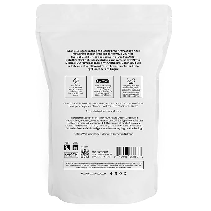Aromasong Tea Tree Foot Soak with Magnesium Flakes and Dead Sea Foot Soaking Salts - Pedicure Tea Tree oil foot Soak for Dry Cracked Feet-Athlete's Callus Remover- Eliminates Odor- Packaging may vary