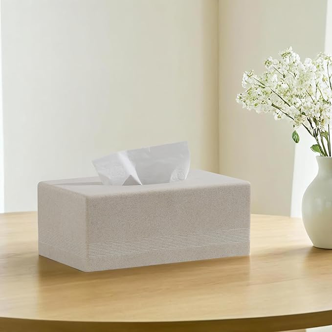 Tissue Box Cover Rectangle, Resin Facial Tissues Holder Covers Rectangular Toilet Paper Holder Case Dispenser Home Decorative for Bathroom Kitchen Bedroom Living Room Office (Beige)