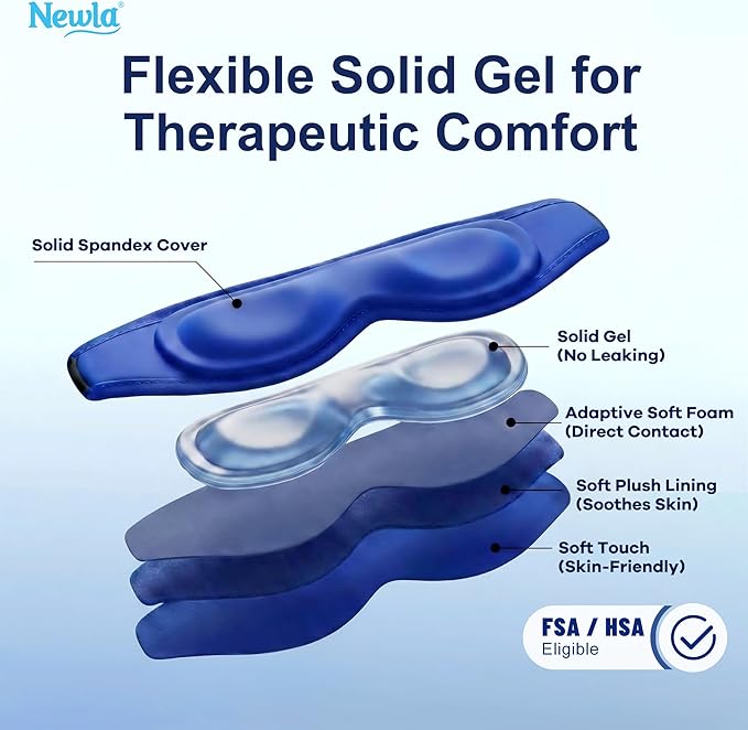 Cooling Gel Eye Mask, Contoured Cold Compress for Eyes, Reusable Cold Eye Mask for Puffy Eyes, Tired Eyes & Eye Strain, Fsa Eligible Items HSA for Eye Care Self Care, Ice Gel, Adjustable Strap (Blue)