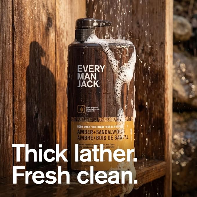 Every Man Jack Nourishing Amber + Sandalwood Mens Body Wash for All Skin Types - Cleanse, Nourish, and Hydrate Skin with Naturally Derived Coconut, Glycerin - 33.8 fl oz - 2 Bottles