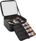 Relavel Makeup Train Case With LED Mirror, Professional Travel Cosmetic Bag with Removable Partitions,Compact Makeup Organizer, Waterproof Toiletry Case for Women, Black