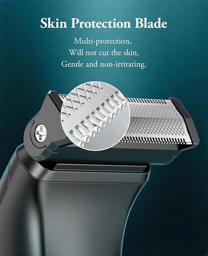 Body Hair Trimmer for Men - 2 in 1 Dual-Head Electric Shaver & Groomer, Ball Shaver with 30° Rotating Blade Adjustable Comb Mens Electric Razor IPX6 Wet & Dry for Face Groin Pubic Hair Trimmer Green