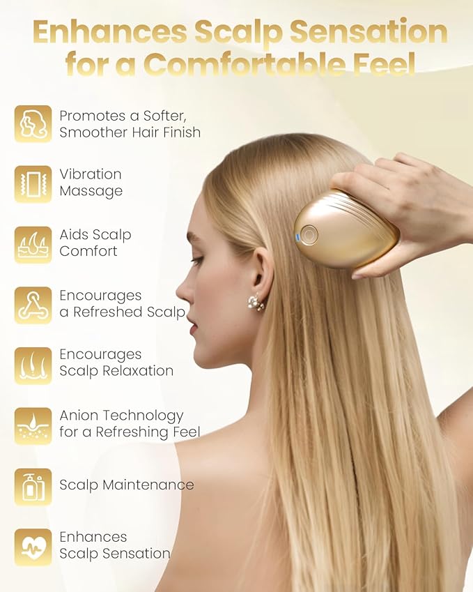 Electric Scalp Massager – Rechargeable Head Massager with Anion Technology, Portable Anti-Frizz Scalp Tool, Scalp Massager Gift for Men & Women(Gold)