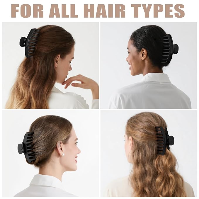 TOCESS Hair Claw Clips for Women - 8PK Large Neutral Matte Jumbo Hair Clips for Thick, Thin, Long, Short, Curly Hair Girls, Big Jaw Clip Set for Daily Use(Midnight Black)