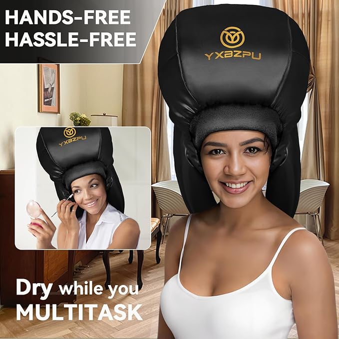 Bonnet Hair Dryer,Hooded Dryer Attachment,Hair Dryer Hooded Diffuser Cap for Curly,Speeds Up Drying Time,Safety Deep Conditioning,Styling,Curling at Home(Black)