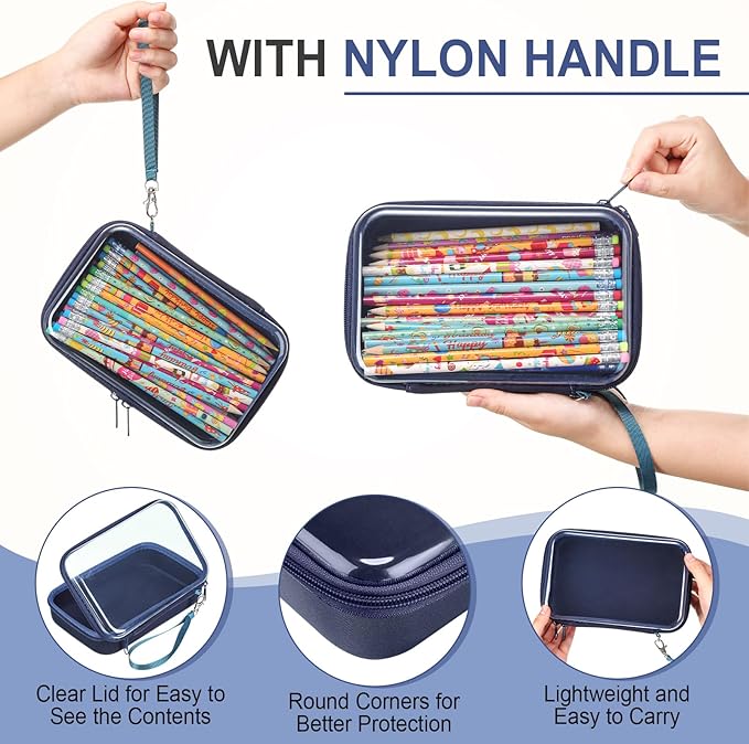 4 Pcs Hard Clear Zipper Case Hard Shell Plastic Pencil Case Large Transparent Pencil Box Portable Travel Organizer Toy Storage Bins for Home Office Cosmetics(Gray,Dark Blue,Blue,Black)