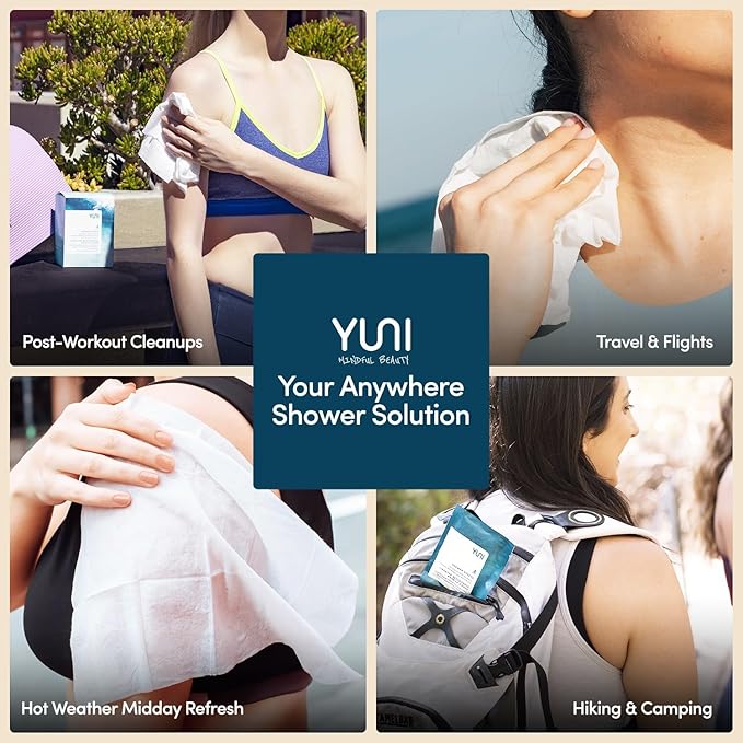 YUNI Beauty Large Body Wipes (Peppermint Citrus, 30 Count) Super Soft Moist Showerless Wipes that Cleanse & Deodorize - On-the-Go No Rinse Body Cleanser - Biodegradable Individually Wrapped