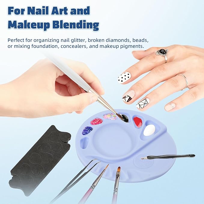 5-In-1 Silicone Makeup Palette Cosmetic Palette, Multifunction Makeup Mixing Palette with Spatula Tool For Nail Art, Eye Shadow, Eyelash Glue Foundation Color Palette Light Blue