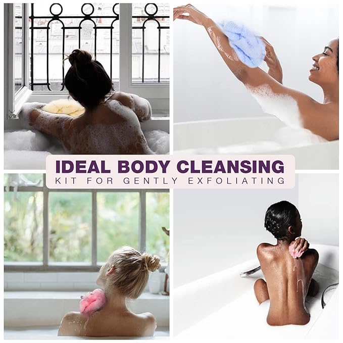 3 Pieces Exfoliating Washcloth Shower Towel African Net Sponge Japanese Wash Cloth Face Exfoliating Sponge Loofah Exfoliating Body Scrubber for Body Exfoliation