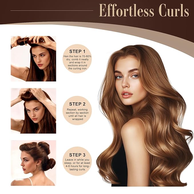 Heatless Curlers, Heatless Curls Overnight Set for Women, Soft Hair Curlers to Sleep In, Jumbo No Heat Hair Curlers Set with Headscarf and Hook for Long Hair - 6Pcs DarkBrown