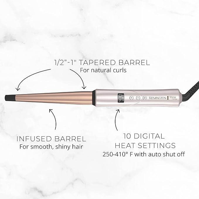 Remington Shine Therapy Argan Oil & Keratin Infused ½-1 Inch Tapered Curling Wand for Natural Curls,Includes Heat Glove,(Pack of 2)