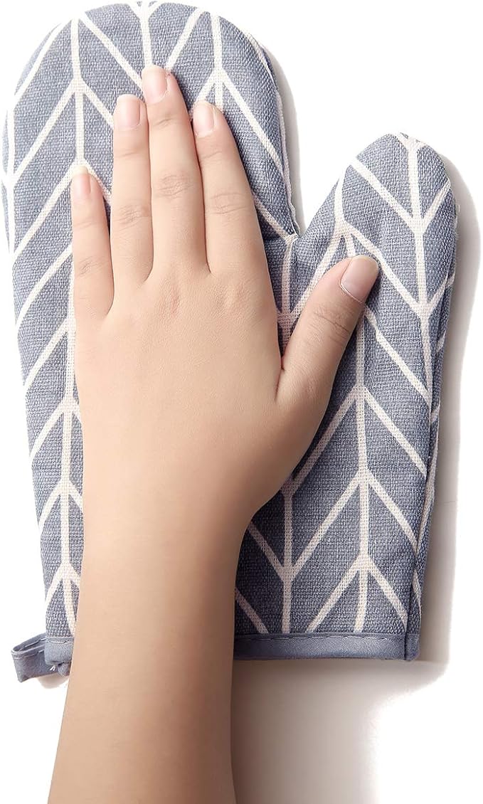 Oven Mitts and Potholders BBQ Gloves-Oven Mitts and Pot Holders Sets with Recycled Cotton Infill Silicone Non-Slip Cooking Gloves for Cooking Baking Grilling (4-Piece Set,Grey)