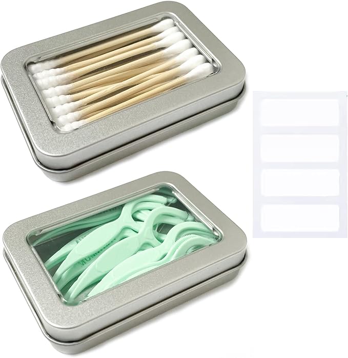 Cotton Swab Holder for Travel, 2 Pcs Portable Small Dental Floss Holder Empty Metal Cotton Ball Holder, Travel Floss Picks Case with Dustproof Lid for Cotton Swabs Hair Ties Floss