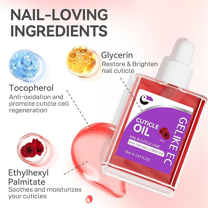 Nail Repair Oil for Damaged Treatment - Gelike EC Easy and Quick Absorb Salon Cuticle Care - Natural Rose Smells for Women and Men Dry Split Thin Nails