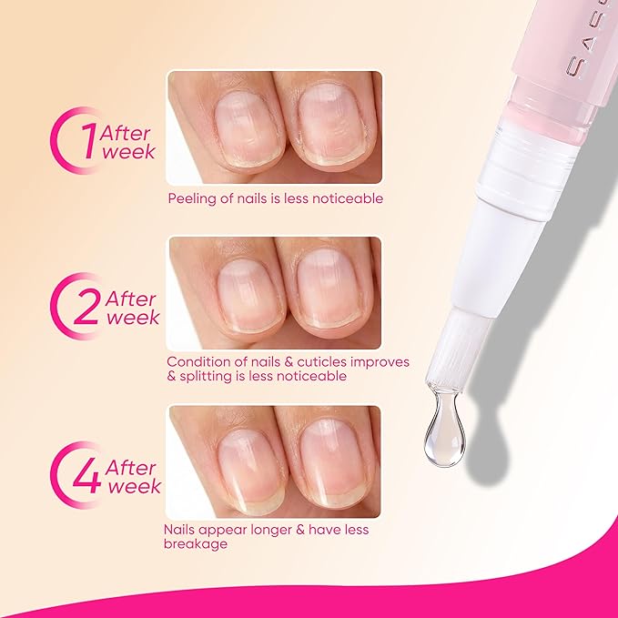 Nail Strengthen Oil Pen | Fast-Absorbing Cuticle Oil with Biotin & Ginseng | For Brittle & Peeling Nails | Jasmine, Rose, Lemon Scents | Home, Office, Travel Use (Rose)