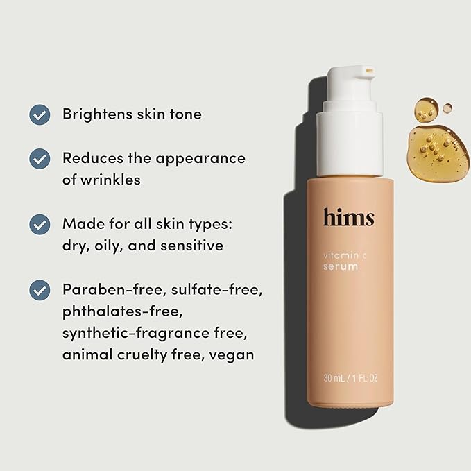hims Vitamin C Serum - Vitamin C, Hyaluronic Acid, & Orange Peel Extract - Brightening Serum for Men - Softens Skin & Reduces Appearance of Wrinkles - Paraben-Free, Vegan Formula - 1 Fl Oz