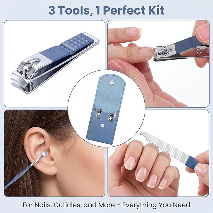 Portable Manicure Kit for Women and Men, 5 PCS/Set Professional Nail Clipper Set Stainless Steel Manicure Pedicure Kit with Nail File and PU Leather Case, Grooming Tools for Home Travel