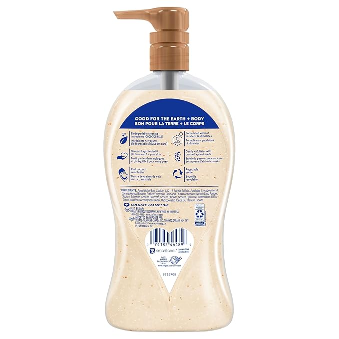 Softsoap Body Wash Pump, Coconut Butter Scrub, Exfoliating Body Wash, 32 Ounce, WHITE (Package May Vary)(Pack of 2)