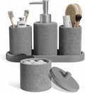 Clara Clark Bathroom Set - Grey Bathroom Accessories Set, 5PC Bathroom Accessory Set, Bathroom Sets with Soap Dispenser, Toothbrush Holder, Tumbler, Cotton Swab Jar & Vanity Tray