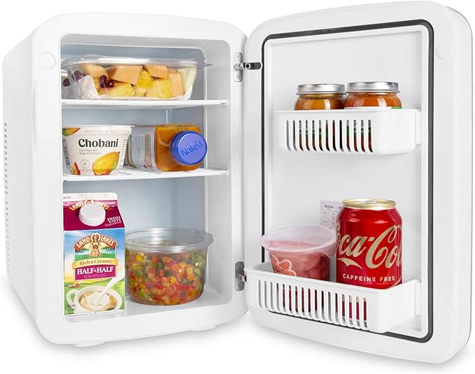 Cooluli Vibe Mini Fridge for Bedroom - With Cool Front Magnetic Whiteboard - 15L Portable Small Refrigerator for Travel, Car & Office Desk - Plug In Cooler & Warmer for Food, Drinks & Skincare (White)