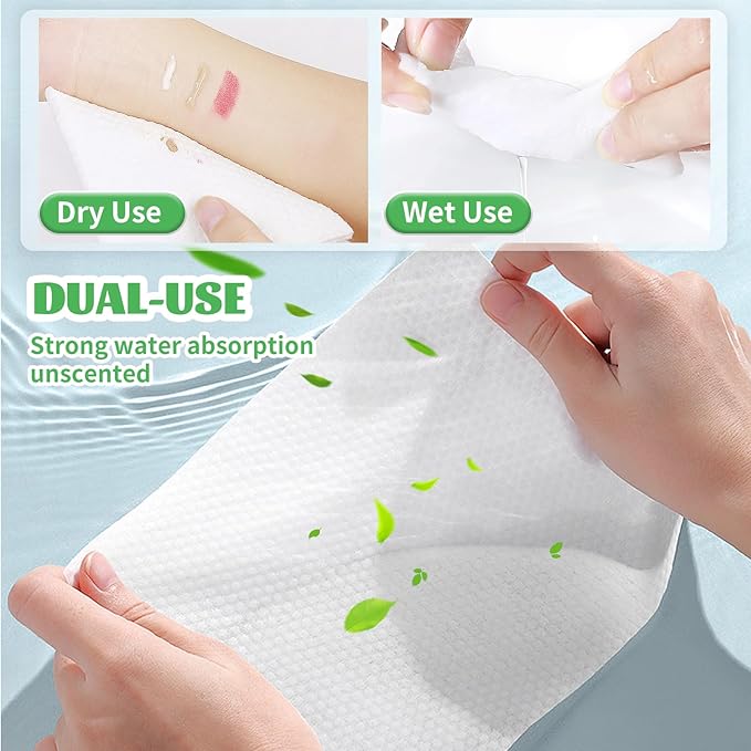 Disposable Face Towel, 100 Count Biodegradable Face Towels, for Washing Soft Cotton Dry Wipes Facial Cloths Towelettes for Washing and Drying, Facial Tissue for Cleansing
