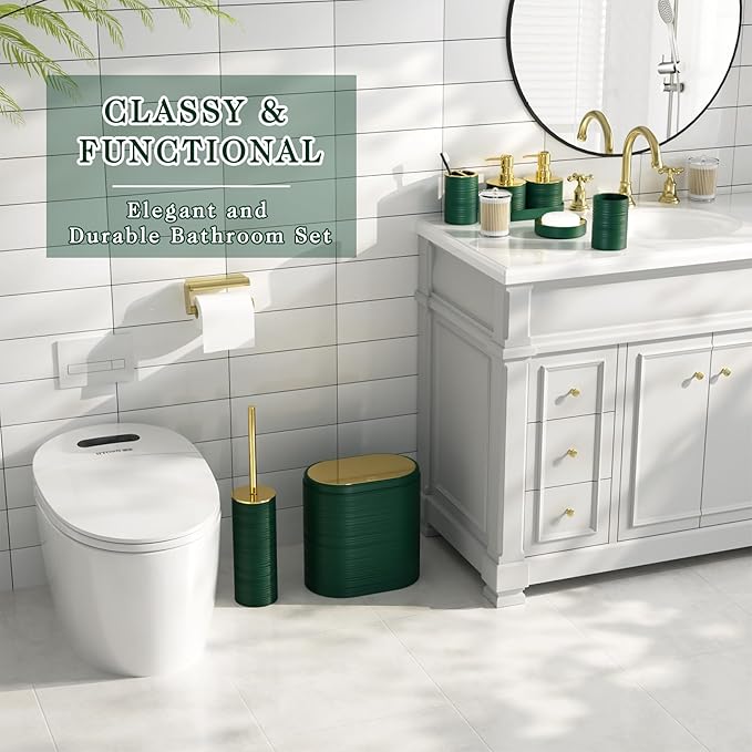 Bathroom Set - Bathroom Sets with Shower Curtain and Rugs, 25PC Bathroom Accessory Set, Green Bathroom Accessories Set with Trash Can, Soap Dispensers
