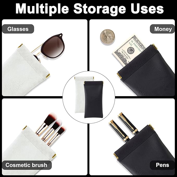 4Pcs Small Makeup Bag for Purse Mini Leather Pocket Cosmetic Bag for Women Small Lipstick Purse Pouches for Purse Small Coin Purse Organizer Pouches Portable No Zipper Makeup Pouch(Black, Ivory White)