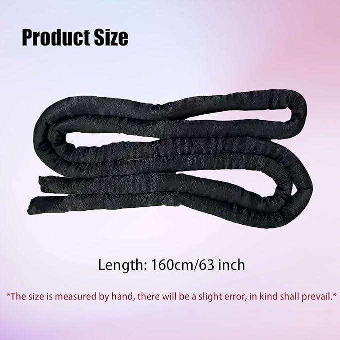 Heatless Curling Rod Headband, 63inch Black Long Heatless Curls Headband, Soft Hair Curlers to Sleep In (Black Thick)
