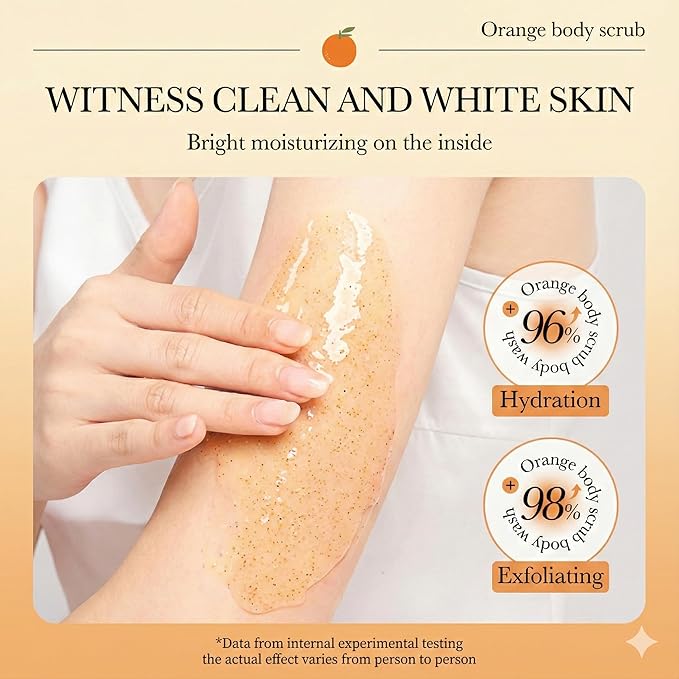 Orange Exfoliating Body Wash - [300ml] Vitamin C Brightening Shower Gel with Natural Scrub - Citrus Scented Mild Body Scrub for Glowing Skin & Roughness - Refreshing Daily Cleanser