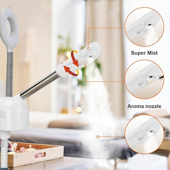 Professional Facial Steamer with 5X Magnifying Lamp, 2 in 1 Facial Steamer Upgrade PTC Heating, Esthetician Steamer Black Face Steamer for Salon Spa Beauty Skin Care (White)