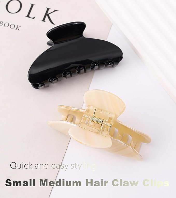2 Pcs Small Medium Hair Claw Clips for Women Acetate Claw Hair Clips for Thin Fine Thick Hair