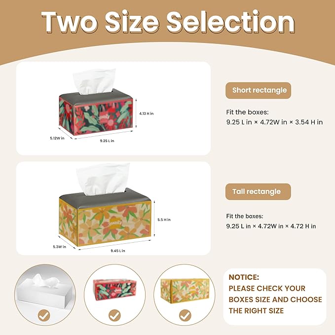 Long Tissue Box Cover, PU Leather Tissue Holder Rectangle, Facial Paper Organizer, Modern Dispenser for Bathroom, Kitchen, Home, Office, Tabletop (1, Grey, Short)