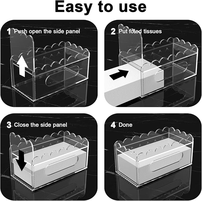 LUGUNU Acrylic Tissue Box Holder, Clear Rectangular Tissue Box Cover with Storage Tray, Modern Decorative Tissue Holder for Living Room, Bathroom and Office, 9.8x5x4.5 Inch