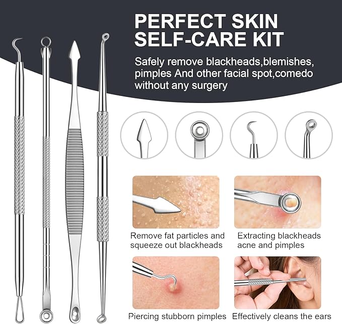 Pimple Popper Tool kit Blackhead Remover Comedone Extractor Kit with Box for Easily Remove blackheads, Acne, Blemishes, Whiteheads, pimples and Papules from the face and Bonus Gift -11pcs