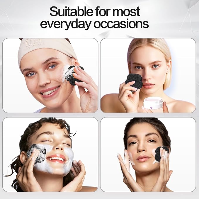 100-Count Facial Sponges Compressed Facial Sponges Natural Facial Cleansing Sponges Pads Cute Flower Shape Exfoliating Sponges for Cleansing Reusable,Best Makeup Gift, Black