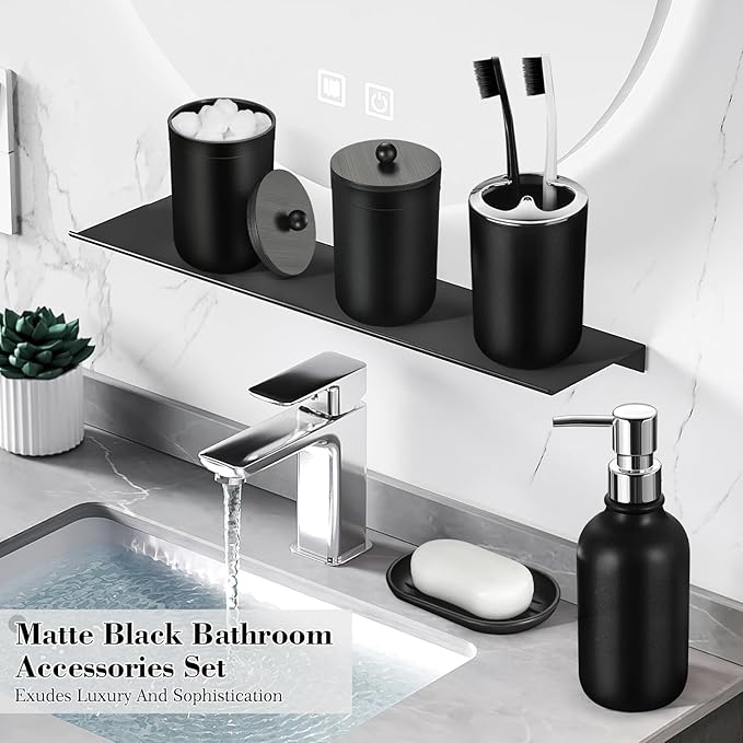 Bathroom Set, 20Pcs Bathroom Shower Curtain Sets with Hooks, Black Bathroom Accessories Set with Trash Can, Bathroom Accessories Sets Complete with Shower Curtain Set, Bathroom Accessory Set