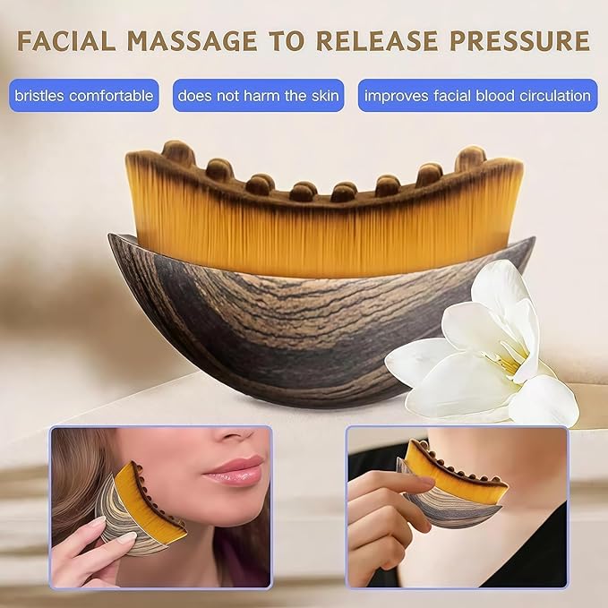 2 PCS Lymphatic Contour Face Brush, Manual Lymphatic Drainage Massager, Natural Makeup Brushes with Durable Soft Bristles, Hypoallergenic Ergonomic Facial Cleansing Brush for Sculpting - 2 Pack